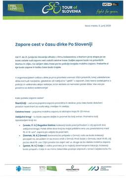 zapore cest v času dirke po SLoveniji